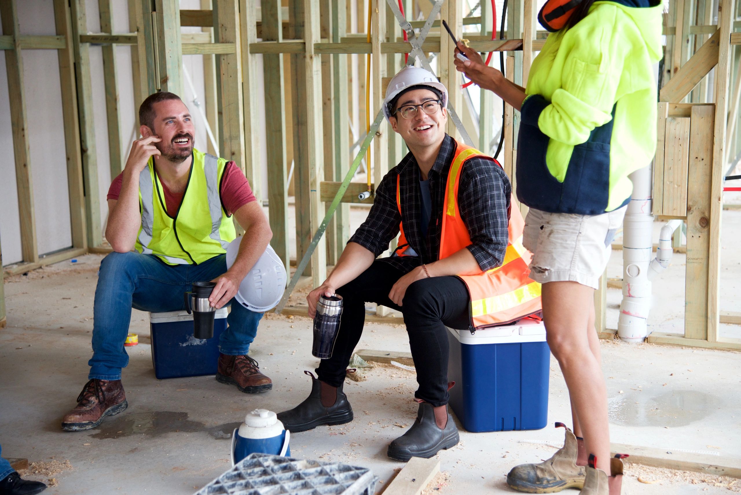 Construction team meeting on site to coordinate fit-out works